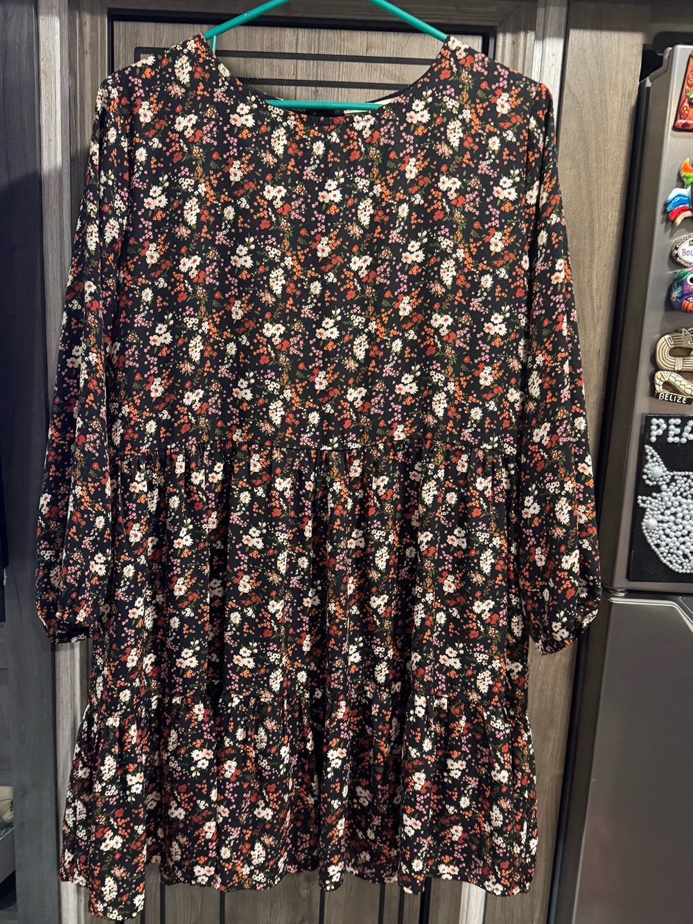 EUC Altar'd State Black Floral Tiered Long-Sleeve Baby Doll Dress